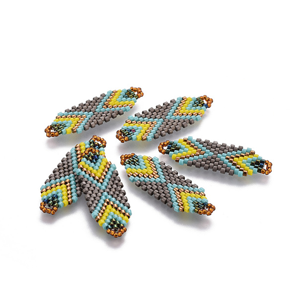 

PandaHall MIYUKI & TOHO Handmade Japanese Seed Beads Links, Loom Pattern, Colorful, 35~36.5x12.5x2mm, Hole: 2x3mm Glass Rhombus