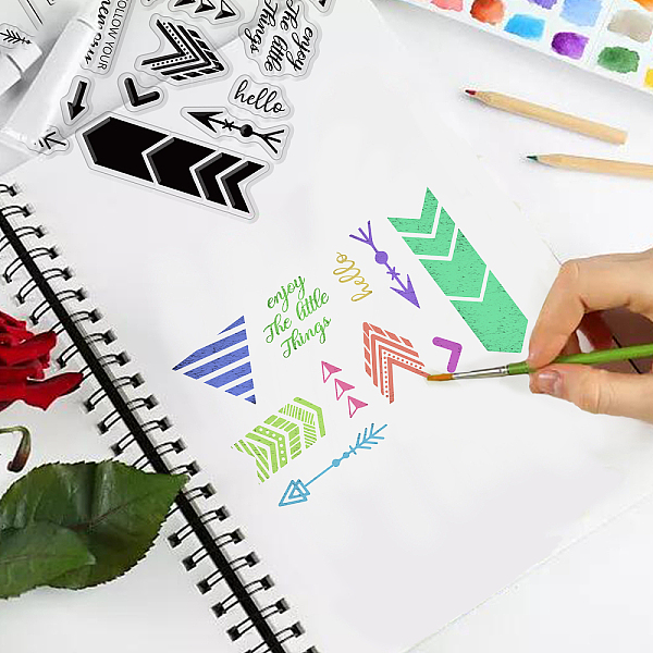 

PandaHall GLOBLELAND Artistic Arrows Clear Stamps Greeting Words Follow Your Memory Silicone Clear Stamp Seals for Cards Making DIY...