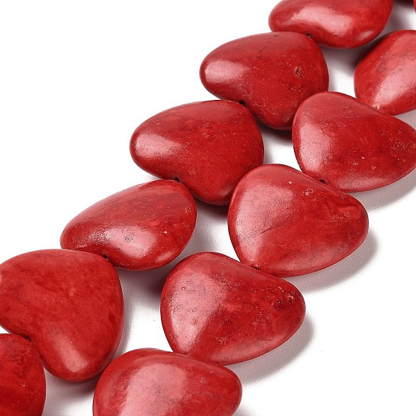 

PandaHall Synthetic Howlite Beads Strands, Dyed, Heart, FireBrick, 23.5x24.5x8.5mm, Hole: 1.2mm, about 64pcs/500g Howlite Heart Red