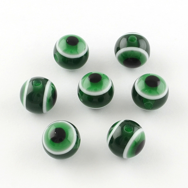 

PandaHall Round Evil Eye Resin Beads, Dark Green, 8x7mm, Hole: 1.8~2mm Resin Evil Eye Green