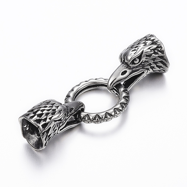 

PandaHall 316 Surgical Stainless Steel Linking Rings, with Cord Ends, For Leather Cord Bracelets Making, Eagle Head, Antique Silver, 48x18mm...