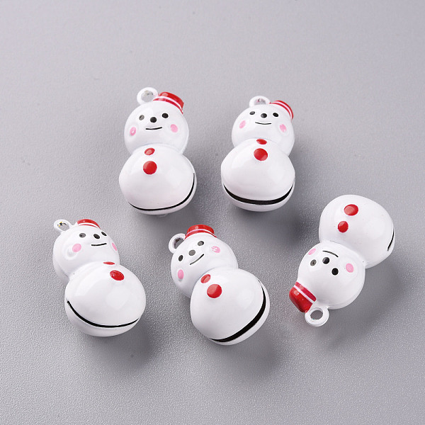 PandaHall Baking Painted Brass Bell Pendants, Christmas Snowman, Red, 26.5x15x14mm, Hole: 2mm Brass Others Red