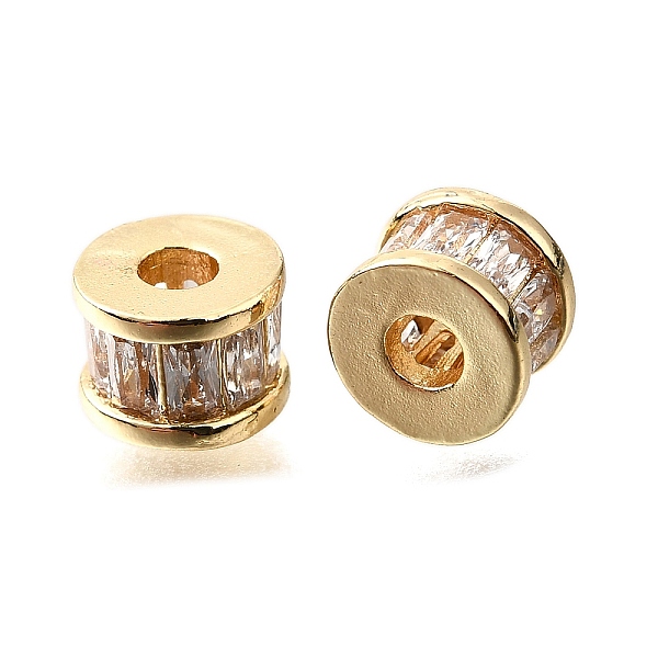 Column Brass Micro Pave Cubic Zirconia Spacer Beads
