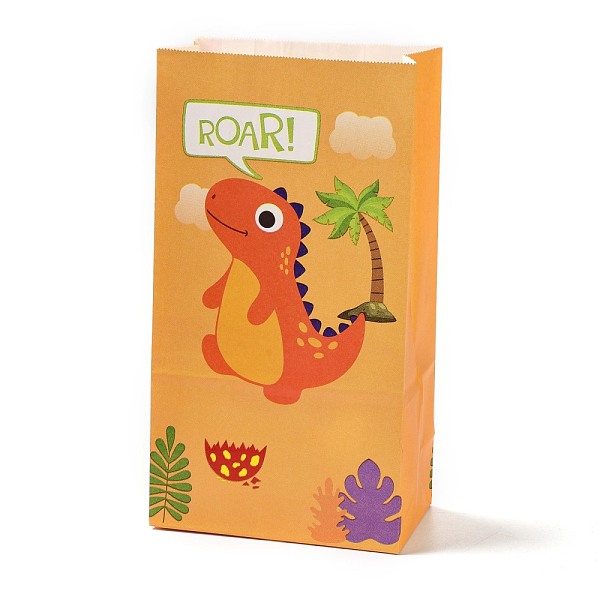 PandaHall Kraft Paper Bags, No Handle, Wrapped Treat Bag for Birthdays, Baby Showers, Rectangle with Dinosaur Pattern, Dark Orange...