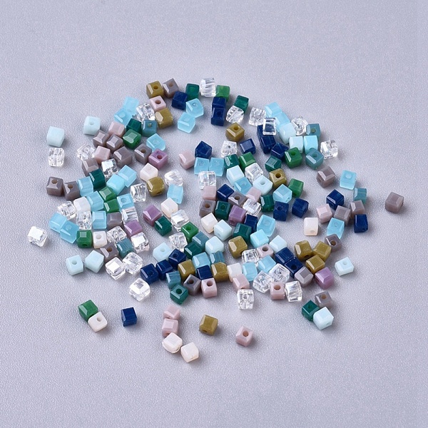 

PandaHall Glass Beads, Mixed Style, Faceted, Cube, Mixed Color,2x2x2mm, Hole: 0.5mm Glass Cube Multicolor