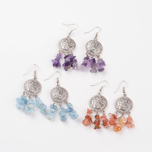 

PandaHall Natural Gemstone Chandelier Earrings, with Alloy Findings and Brass Earring Hooks, 61mm, Pin: 0.6mm Mixed Stone