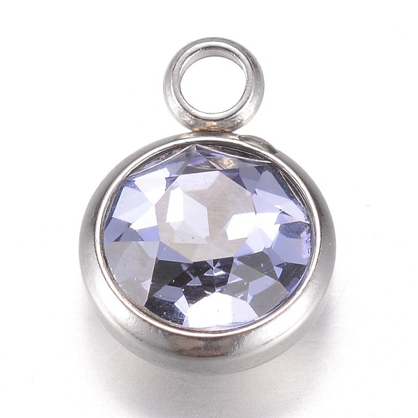 

PandaHall Glass Charms, Faceted, with 304 Stainless Steel Findings, Flat Round, Lilac, 14x10x6.5mm, Hole: 2.5mm Stainless Steel+Glass Flat..., Purple
