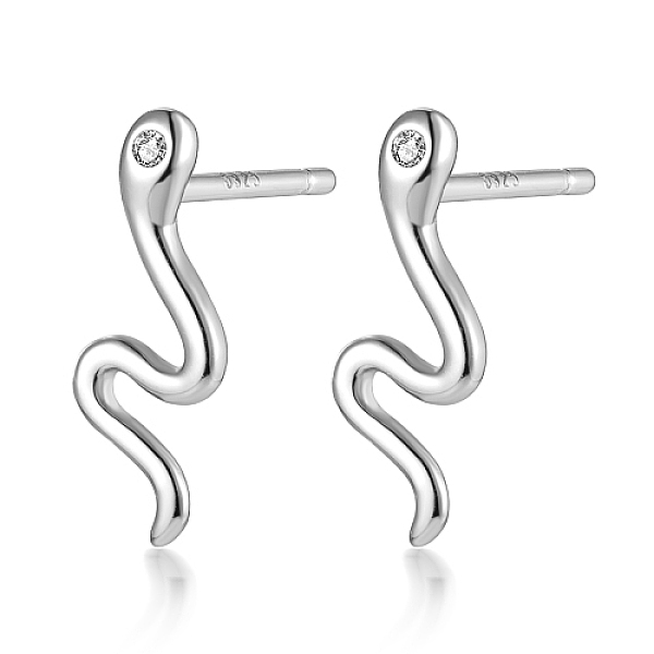 

PandaHall Rhodium Plated 925 Sterling Silver Micro Pave Cubic Zirconia Stud Earrings, Snake, with 925 Stamp, Platinum, no size Cubic..., Clear