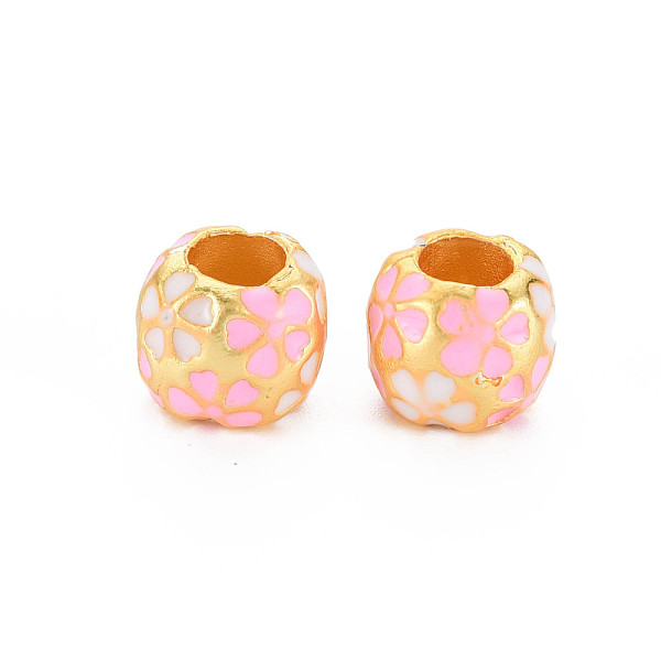 

PandaHall Rack Plating Alloy Enamel European Beads, Large Hole Beads, Cadmium Free & Nickel Free & Lead Free, Matte Gold Color, Barrel, Pink...