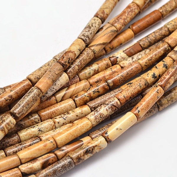 

PandaHall Natural Picture Jasper Column Beads Strands, 13~14x4~5mm, Hole: 1mm, about 29pcs/strand, 15.7 inch Picture Jasper Column