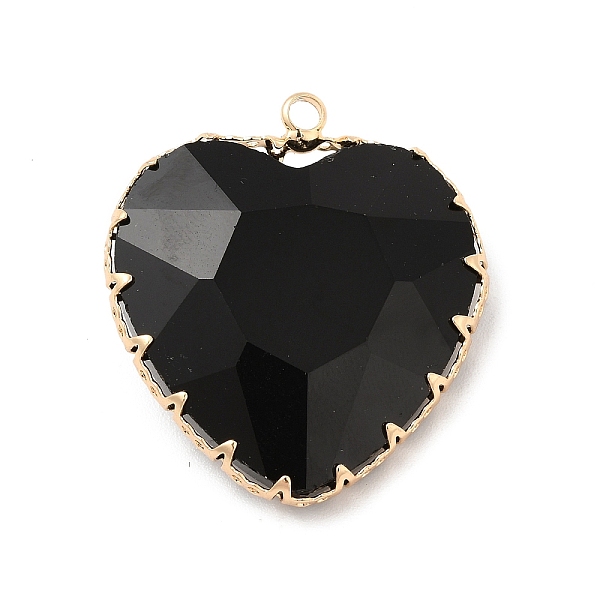 

PandaHall K9 Glass Pendants, Heart Charms, with Light Gold Tone Brass Findings, Faceted, Jet, 31x28x9mm, Hole: 2mm K9 Glass Heart Black