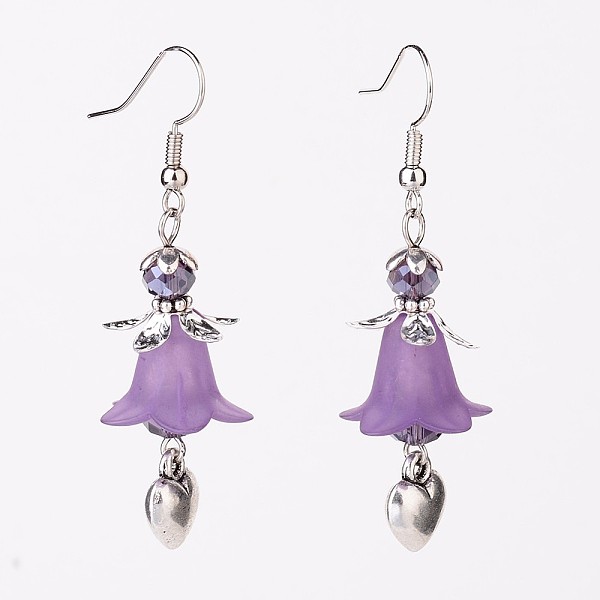 

PandaHall Alloy Dangle Earrings, Heart, with Glass Beads, Acrylic Beads and Brass Earring Hooks, Purple, 55mm Acrylic Purple