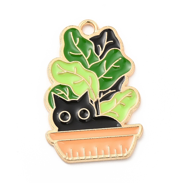 

PandaHall Alloy Enamel Pendants, Light Gold, Potted with Cat Charm, Lawn Green, 28x18x1mm, Hole: 2mm Alloy+Enamel Cat Shape