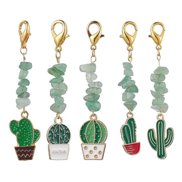 

PandaHall Alloy Enamel Pendant Decorations, with Natural Green Aventurine Chip Beads, Cactus, Green, 67~77mm Alloy+Enamel Cactus Green