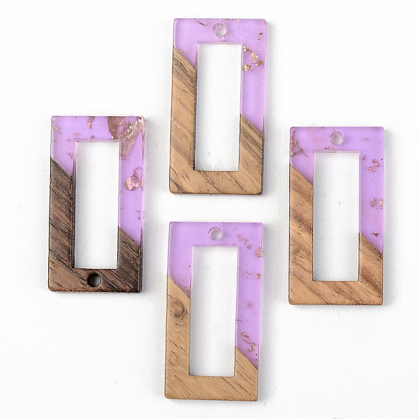 

PandaHall Transparent Resin & Walnut Wood Pendants, with Gold Foil, Rectangle, Lilac, 28x15x3mm, Hole: 2mm Resin+Wood Rectangle Purple