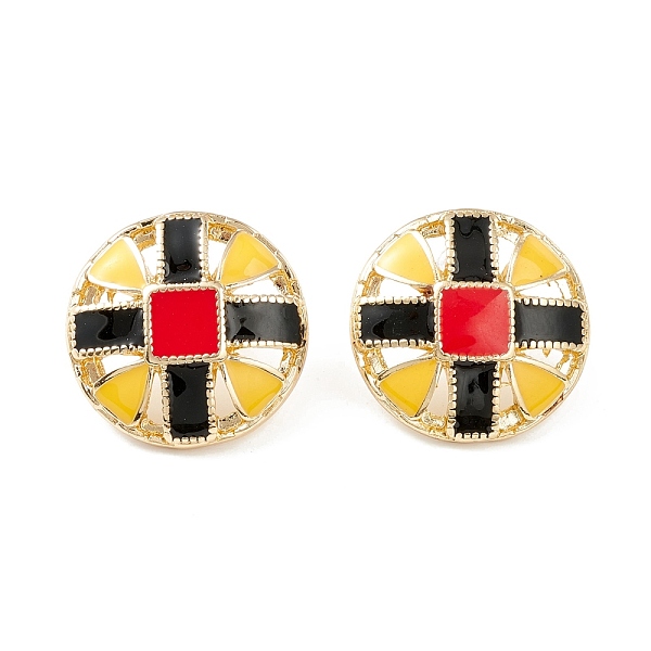 

PandaHall Flat Round with Cross Enamel Stud Earrings, Brass Jewelry for Women, Light Gold, Colorful, 20.5mm, Pin: 0.7mm Alloy Cross