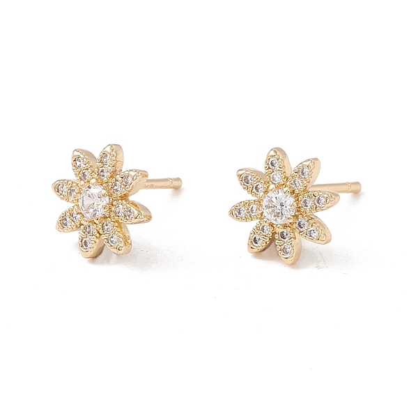 

PandaHall Clear Cubic Zirconia Flower Stud Earrings, Brass Jewelry for Women, Lead Free & Cadmium Free, Real 18K Gold Plated, 9mm, Pin...
