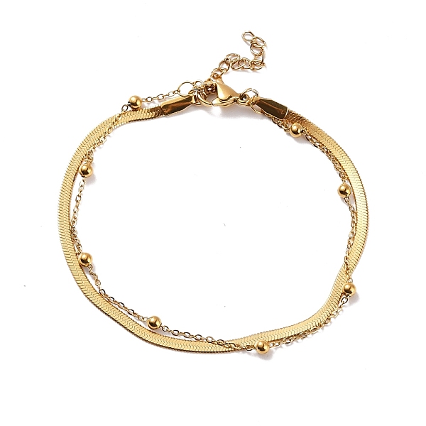 

PandaHall Vacuum Plating 304 Stainless Steel Multi-strand Bracelet, Satellite & Herringbone Chains 2 Layer Bracelet for Women, Golden, 7-1/2...