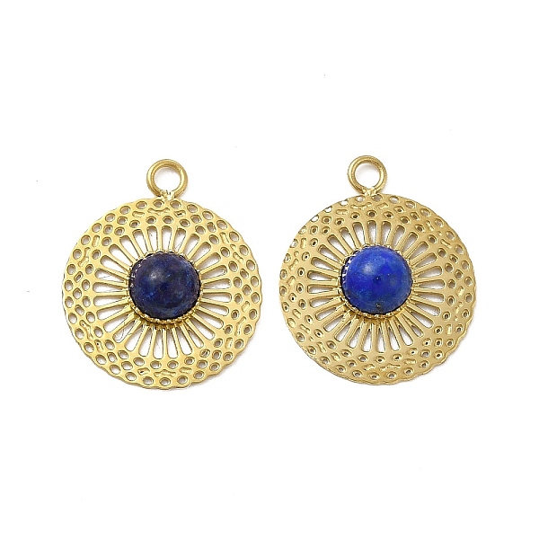 

PandaHall Natural Lapis Lazuli Pendants, Flat Round Charms, with Vacuum Plating Real 18K Gold Plated 201 Stainless Steel Findings...
