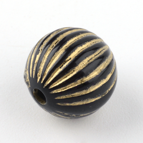 

PandaHall Round Plating Acrylic Beads, Golden Metal Enlaced, Black, 9.5x10mm, Hole: 2mm Acrylic Round Black