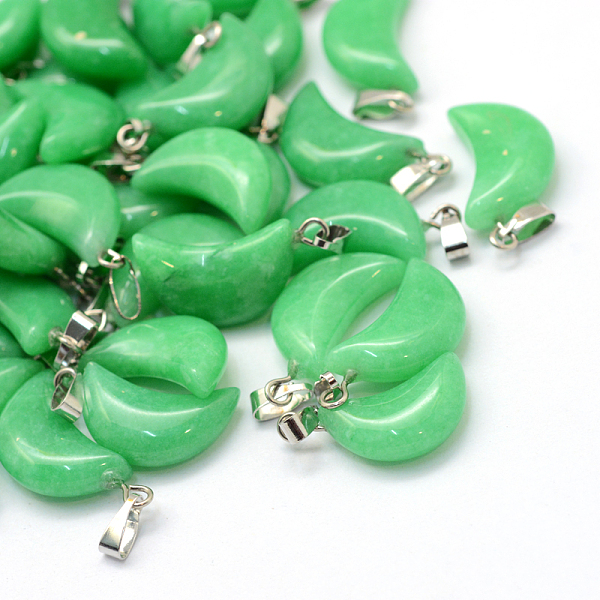 

PandaHall Moon Dyed Natural Malaysia Jade Pendants, with Platinum Tone Brass Findings, 21~24x12~14x5~6mm, Hole: 2x7mm Malaysia Jade Moon