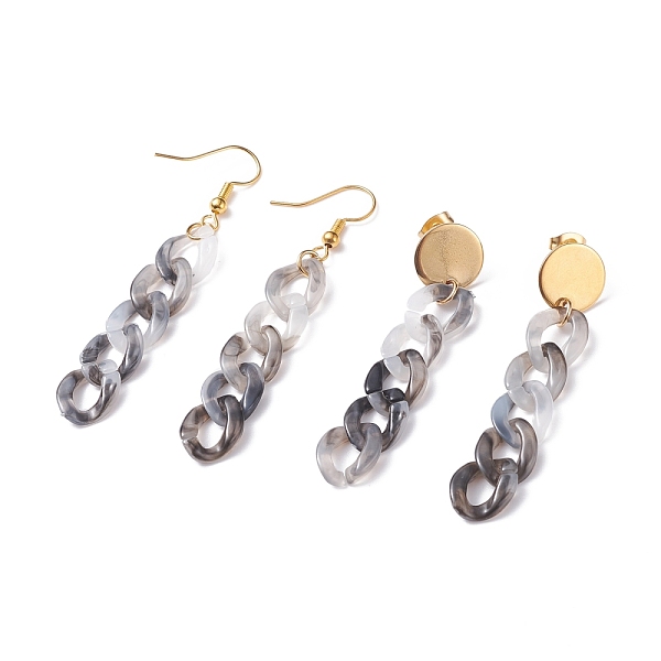 

PandaHall Chunky Acrylic Curb Chain Long Drop Earrings, 1Pair Stud & 1Pair Dangle Earrings, Brass Jewelry for Women, Dark Gray, 63x17mm...