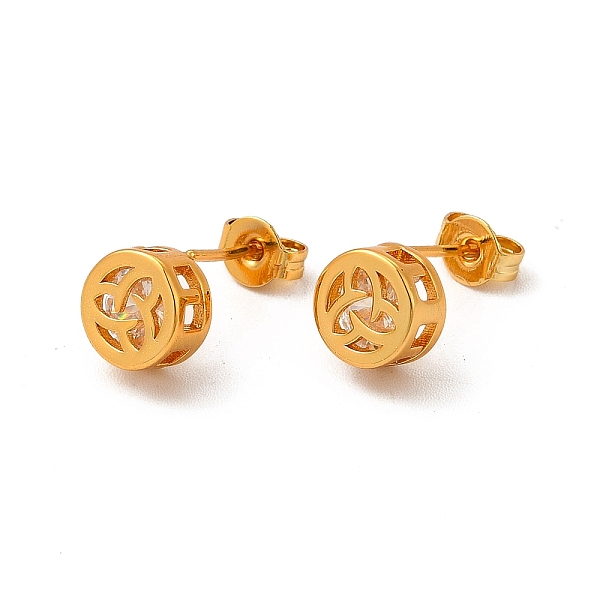 

PandaHall Rack Plating Brass Micro Pave Cubic Zirconia Stud Earrings, Long-Lasting Plated Flat Round with Trinity Knot Jewelry for Women...