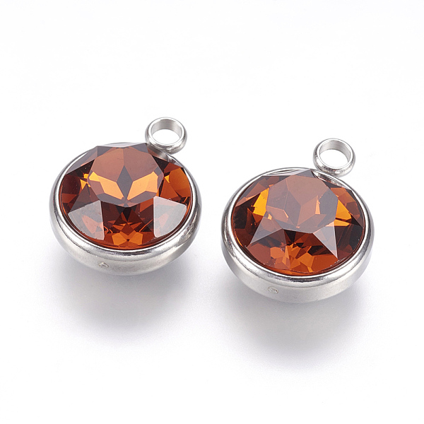 

PandaHall K9 Glass Rhinestone Pendants, November Birthstone Charms, with 304 Stainless Steel Findings, Flat Round, Chocolate, 18x14x9mm..., Brown