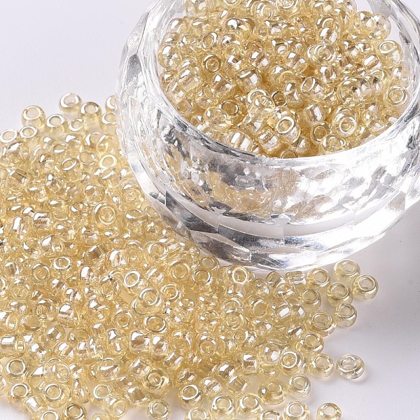 

PandaHall Glass Seed Beads, Trans. Colours Lustered, Round, Pale Goldenrod, 3mm, Hole: 1mm, about 10000pcs/pound Glass Yellow