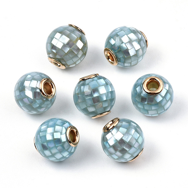 

PandaHall Natural White Shell Beads, with Brass Findings, Round, Dyed, Pale Turquoise, 10.5~11x10mm, Hole: 2mm White Shell Shell Shape