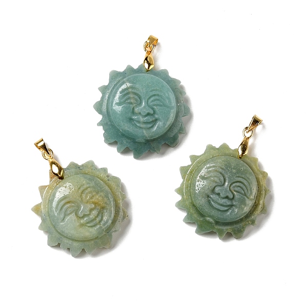 

PandaHall Natural Flower Amazonite Pendants, with Golden Tone Brass Findings, Lead Free & Cadmium Free, Sun with Smiling Face...