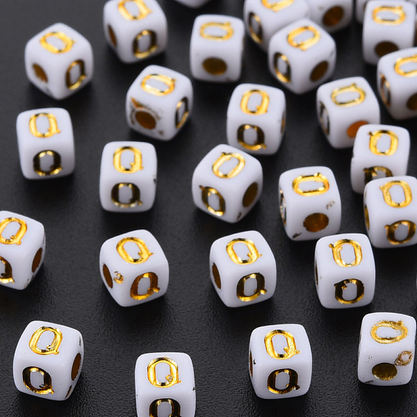 

PandaHall Opaque White Acrylic Beads, Metal Enlaced, Cube with Letters, Letter.Q, 4.5mm, Hole: 2mm, about 5000pcs/500g Acrylic Letter Q...