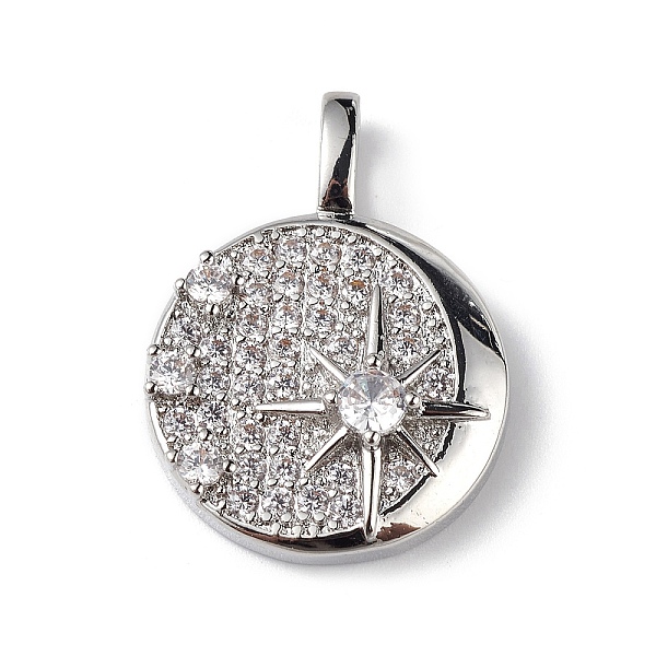 

PandaHall Rack Plating Brass Micro Pave Cubic Zirconia Pendants, Flat Round with Star Charm, Cadmium Free & Lead Free, Long-Lasting Plated..., Clear