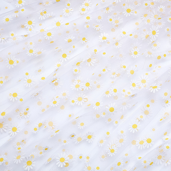 PandaHall BENECREAT 4 Yard Daisy Flower Print Fabric, White Tulle Lace Ribbon for Wedding Dress Skirt DIY Sewing Decorations Craft Supplies...