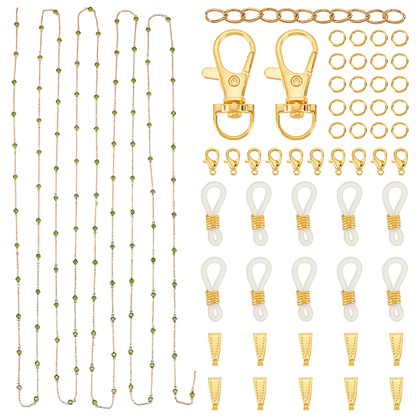 

PandaHall OLYCRAFT DIY Chain Bracelet Necklace Eyeglass Chains Making Kit, Including Glass Flat Round Link Chains, Alloy Clasps, Iron Jump...