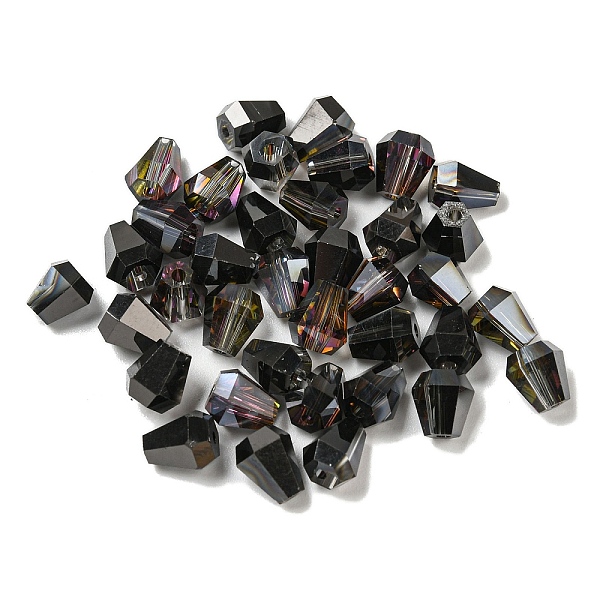 

PandaHall Electroplate Glass Beads, Faceted, Teardrop, Black, 6x5x5.5mm, Hole: 1.4mm,100pcs/bag Glass Cone Black