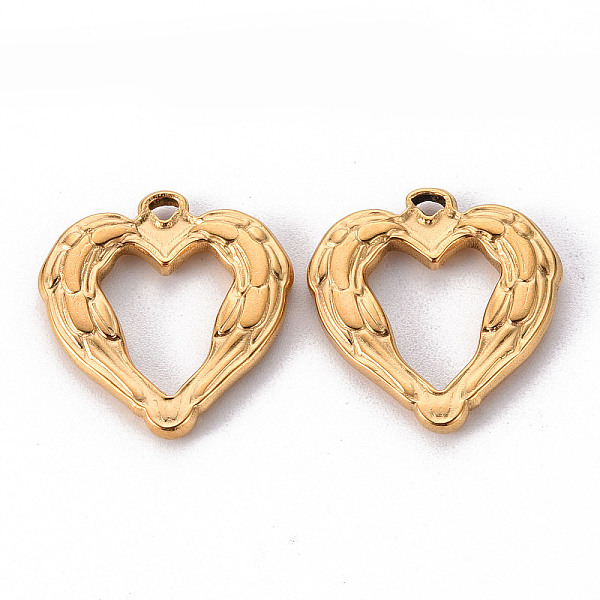 

PandaHall 304 Stainless Steel Pendants, Feather Heart, Golden, 22x21x3mm, Hole: 1.6mm 304 Stainless Steel Heart