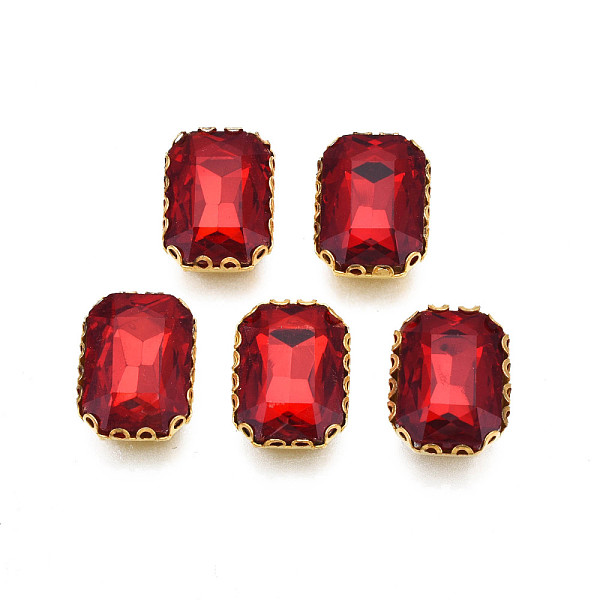 

PandaHall Sew on Rhinestone, Transparent Glass Rhinestones, with Iron Prong Settings, Faceted, Rectangle, Crimson, 15x11x5.5mm, Hole: 1mm..., Pink