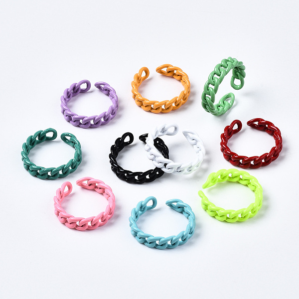 

PandaHall Spray Painted Brass Cuff Rings, Open Rings, Curb Chain, Mixed Color, US Size 9, Inner Diameter: 19mm Brass Multicolor