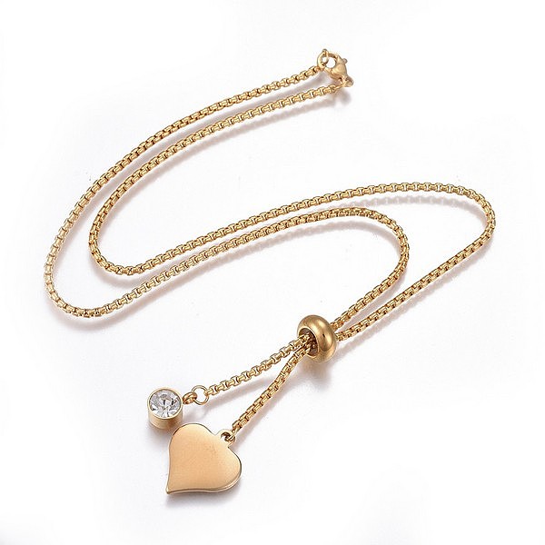 

PandaHall 304 Stainless Steel Pendant Necklaces, with Box Chain, Rhinestone and Lobster Claw Clasps, Heart, Golden, 19.09 inch(48.5cm)..., Clear