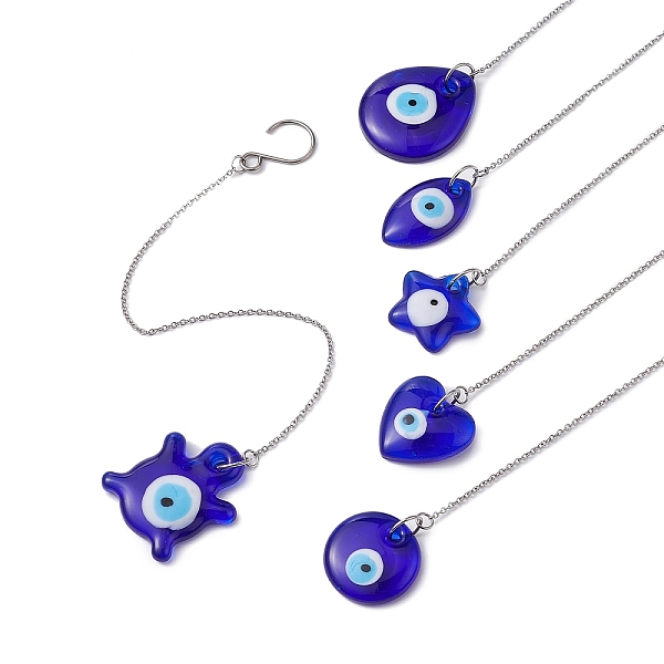 

PandaHall 6Pcs 6 Styles Glass Evil Eye Pendant Decorations, with 304 Stainless Steel Cable Chains and Stainless Steel S-Hook Clasps, Mixed..., Blue