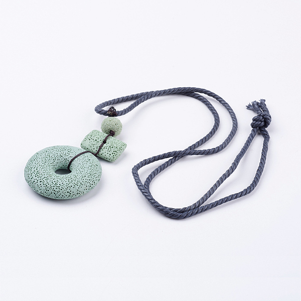 

PandaHall Lava Rock Pendant Necklaces, with Cotton Cord, Dark Sea Green, 15.1 inch(38.5cm) Lava Rock Green