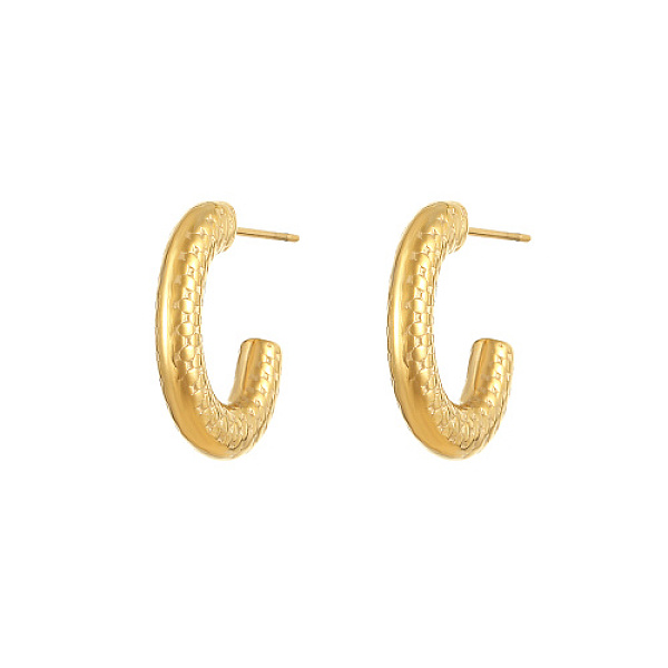 

PandaHall 304 Stainless Steel Ring Stud Earrings, Half Hoop Earrings, Real 18K Gold Plated, 21.7x18.2mm 304 Stainless Steel Ring