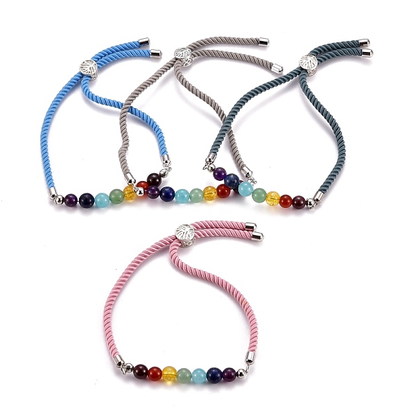 

PandaHall Chakra Jewelry, Adjustable Nylon Cord Slider Bracelets, Bolo Bracelets, with Natural & Synthetic Gemstone Beads and Brass Findings..., Multicolor