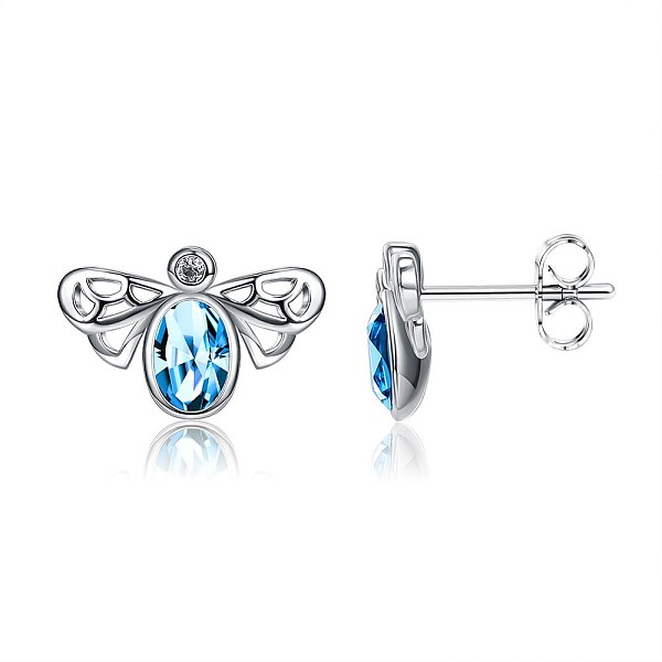 

PandaHall Brass Stud Earrings, with and Austrian Crystal, Bees, Platinum, 206_Sapphire, 10x15x2~3.5mm, Pin: 0.9mm Brass+Cubic Zirconia Bees..., Blue