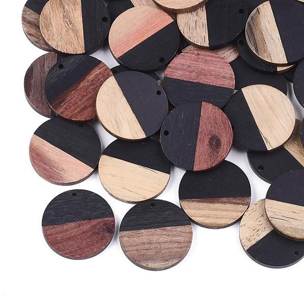 

PandaHall Resin & Walnut Wood Pendants, Flat Round, Black, 28.5x3.5~4mm, Hole: 1.5mm Resin+Wood Flat Round Black