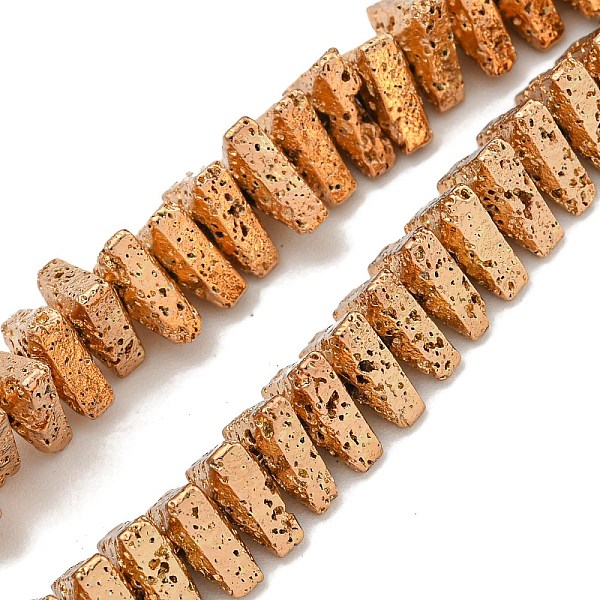

PandaHall Electroplated Natural Lava Rock Beads Strands, Triangle, Light Gold Plated, 7.5x6.5x3mm, Hole: 1mm, about 132pcs/strand, 15.75''...