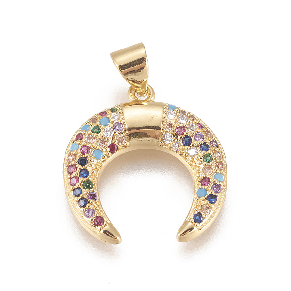 

PandaHall Brass Micro Pave Cubic Zirconia Pendants, Long-Lasting Plated, Lead Free & Cadmium Free & Nickel Free, Ox Horn Shape, Colorful...