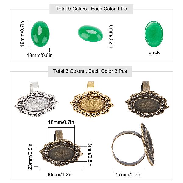 

PandaHall SUNNYCLUE 18Pcs DIY Natural Gemstone Finger Ring Making Kits, Including Adjustable Iron Finger Ring Components Alloy Cabochon...