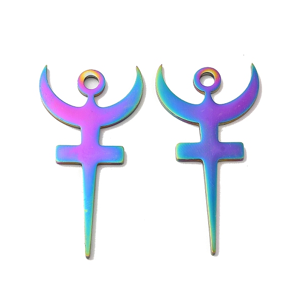 

PandaHall Ion Plating(IP) 304 Stainless Steel Pendant, Hades Symbol Charm, Rainbow Color, 40x20.5x1mm, Hole: 3mm 304 Stainless Steel Others